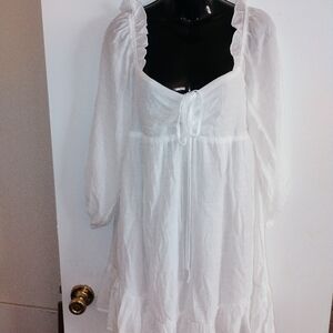 White Peasant-Style Tie-Front Midi Dress